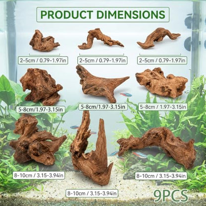 9PCS Driftwood for Aquarium, Aquarium Driftwood, Driftwood for Fishtank Natural Piece for Fish Tank Decoration, Reptile Habitat, or Terrarium