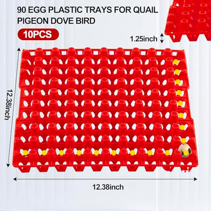 Teenyyou 10 Pcs 90 Egg Plastic Trays Quail Egg Flats Holder for Quail Pigeon Dove Bird Flat Carton (Red) - color: Red