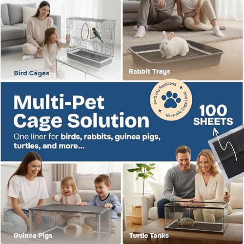 PHOBA Bamboo Charcoal Bird Cage Liners, 18''x24'', 100Sheets, Bamboo Charcoal Odor Control Papers, Super Absorbent Disposable Tray Mats for Parrots, Parakeets, Cockatiels.