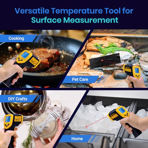 Etekcity Infrared Thermometer Laser Temperature Gun 1080, -58°F~ 1130°F for Meat Food Candy Pizza Oven, Heat Gun for Cooking, Kitchen, Fridge, Reptile, BBQ, HAVC, Adjustable Emissivity & Max Measure - color: Laser Yellow, style: Advanced
