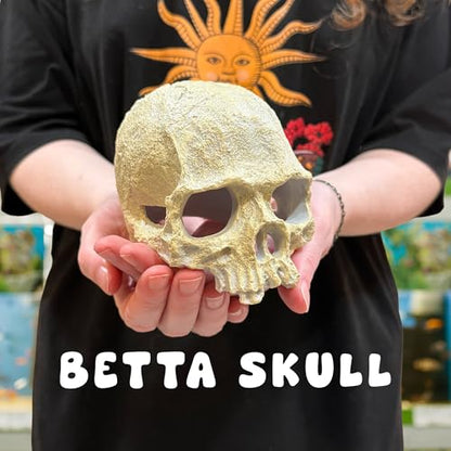 CTWPets Aquarium Human Skull Decor for Betta Fish, Sinking Hide Shrimp Hide