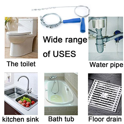 39inch Drain Clog Remover(x1), 20inch Drain Snake Hair Remover(x3)＆ Cleaning Brush(x1), 24inch Sewer Hair Catcher(x1),6 Pack Auger Cleaner Tool Set for Toilet, Kitchen Sink, Bathroom Tub, Sewer