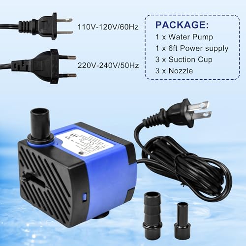CHANCS AC 110V Small Submersible Water Pump 92GPH 5W High Lift 2.79ft Mini Fountain Pump for Pet Fountain - color: 5w 350l/H