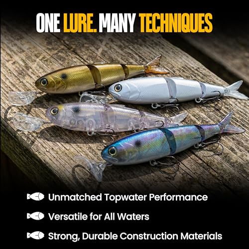Headbanger Spitfire Topwater Fishing Lure (4-1/2" & 6-1/2") – Hybrid Wakebait & Propbait for Bass, Pike & Musky – Hard Body Swimbait with Action Lip & VMC Hooks - color: Natural Shad, size: 6-1/2"