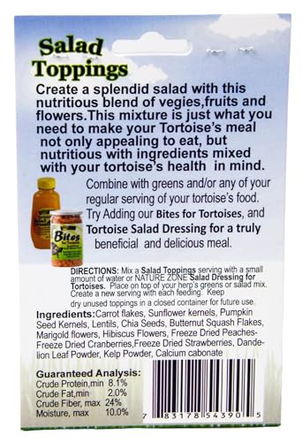 Nature Zone Salad Toppings for Tortoises – 1 oz | Nutritious Blend of Veggies, Fruits, Flowers, Seeds & Mealworms | Natural Salad Enhancer for Tortoise Diet & Enrichment