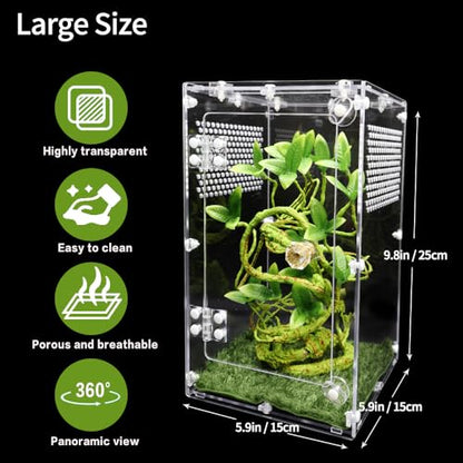 Jumping Spider Enclosure, Tarantula Enclosure with Front Opening Door, Reptile Enclosure Suitable for mantises, Spiders, Lizards, Frogs and Insects. (6x6x10 Inch, Assemble)