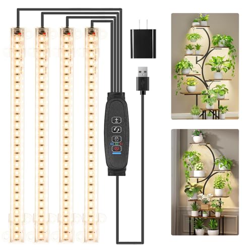 8.6 Inches LED Grow Light Strips, Grow Lights for Indoor Plants Full Spectrum 3500K, 104 LEDs Plant Light with 10 Dimmable Levels, 3/9/12H Timer for Seedling Succulent and Plant Shelf, 4 Head 1 Pack - color: Warm, size: 8.6Inch 4 Head 1 Pack
