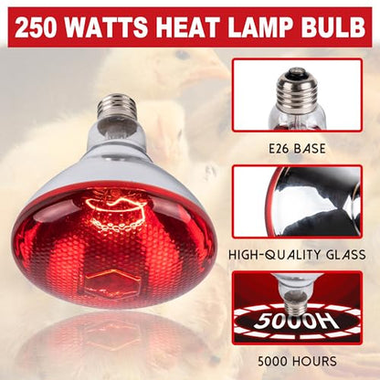 4 Pack 250W Chicken Heat Lamp Bulbs, PAR38 Red Heat Lamp for Chicks, Infrared Reflector Heating Bulbs for Brooder Heater, Infrared Heat Lamp for Pet, Bathroom, Food