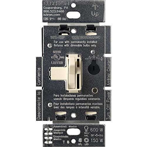 Lutron Ariadni/Toggler LED+ Dimmer Light Switch for Dimmable LED, Halogen and Incandescent Dimmer Switch, 150W, Single-Pole/3-Way, AYCL-153P-AL, Almond - color: Almond, size: 1 Pack