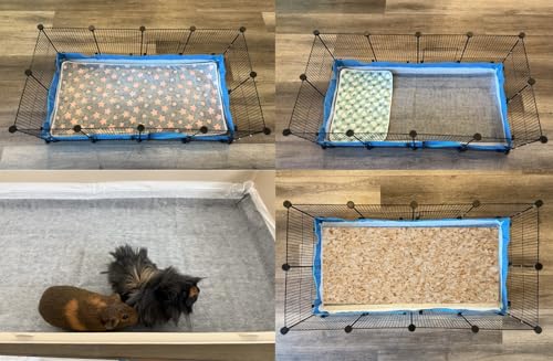 12pk - 47" x 24" Disposable Guinea Pig Cage Liner (4' x 2') for Midwest, C&C and Hard Bottom Cages - Bamboo Charcoal Odor Control - 4 Corner Sticky Pads - No SAP for Small Animal Safety