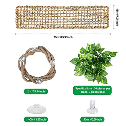 Jetec Large Bearded Dragon Hammock Set, Reptile Hammock with Climbing Vine & Leaves, Extra Large Jungle Climber Vines Habitat Decor with Strong Suction Cups, Terrarium Accessories