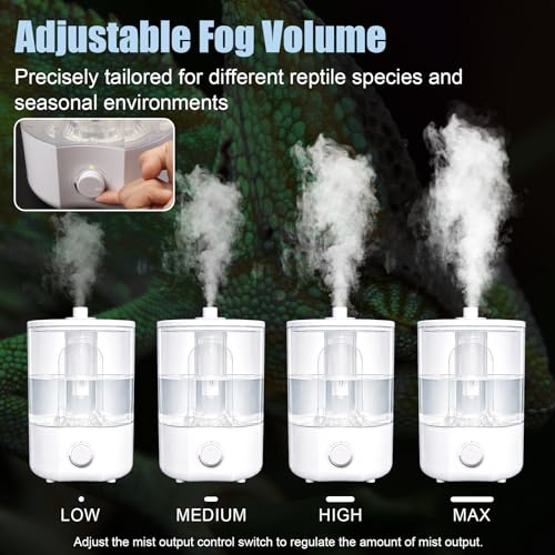 4L Reptile Humidifier Fogger for Reptiles Tank, 1 Gallon Top fill Reptile Mister with Extended Hose, Adjustable Fog Volume, Ideal for Chameleon, Snakes, Tortoises, Amphibians, Terrariums