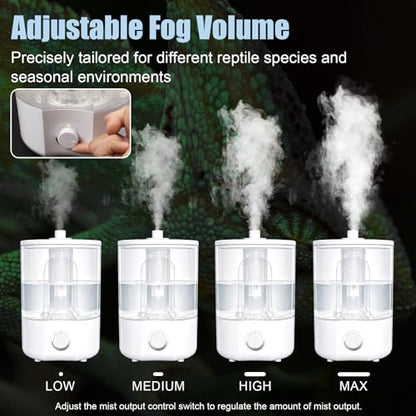 4L Reptile Humidifier Fogger for Reptiles Tank, 1 Gallon Top fill Reptile Mister with Extended Hose, Adjustable Fog Volume, Ideal for Chameleon, Snakes, Tortoises, Amphibians, Terrariums