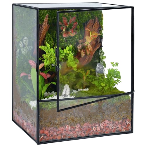 REDHUGO Glass Planter Terrariums with Door, Glass Terrarium Glass Greenhouse, Geometric Plants Terrariums Planter for Moss, Succulent, Indoor Tabletop Centerpiece, Rectangle, Black (Terrarium ONLY) - color: Black