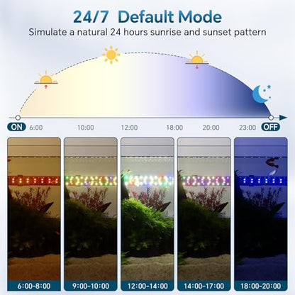 AQQA Submersible LED Aquarium Light, 24/7 Mode Full Spectrum Fish Tank Light, 4 Rows Beads with 9 Colors Choice, IP68 Waterproof Aquarium Plant Light, Adjustable Brightness Timer, 7 Adjustable Angle - size: 19.09In (For 19.69''-36.45'' Length Fish Tank)