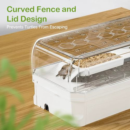 Turtle Tank Kit with Lid,Aquatic Habitat Red Eared Slider Cage | Small Tortoise Starter Enclosure with Multi-Function Area,UV Basking Platform Light,Water Filter,Rain Shower Arm,Plant,Stone