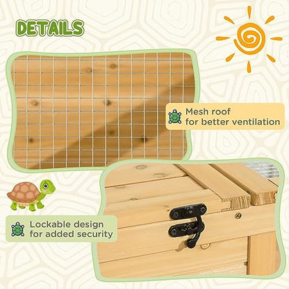 Wooden Tortoise House r Turtle Habitat Enclosure Outdoor Reptile Cage for Lizards, Geckos, Yellow