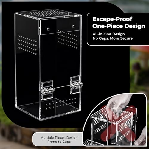Jumping Spider Enclosure, Escape-Proof Transparent Acrylic Habitat with Magnetic Door, All-Side Ventilation Arboreal Tarantula Crib, Clear Reptile Tank for Praying Mantis & Insects, 3.5x3.5x7 in