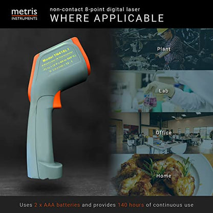 Digital Infrared Thermometer Gun Laser Temperature Gauge for Cooking, Grill, Pizza Oven, HVAC Tools, 8-Point, 76o to 932o F [-60o to 500o C] 12:1 D:S Ratio, Model TN418L1