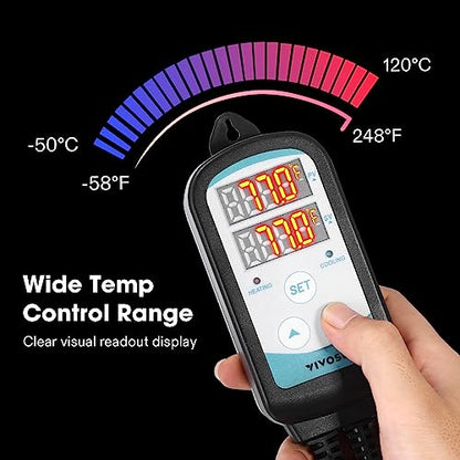 VIVOSUN 1500W Digital Temperature Controller and Humidity Controller, 1500W Dual-Stage Outlet, Pre-Wired Digital Humidistat with Dual LED Displays for Humidifier/Dehumidifier/Fan