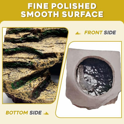 GOZILLA Reptile Accessories for Tank, Basking Platform Hideout, Bearded Dragon Hide and Cave Decor for Turtle,Snake and Lizard.(Brown Cave-L)