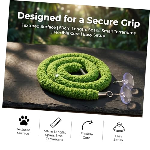 Yardwe Reptile Climbing Rope and Artificial Terrarium Vines, 50cm Faux Green Moss Rope with Flexible Swing, Pet Tank Habitat Decor for Leopard Gecko and Lizard Enclosures