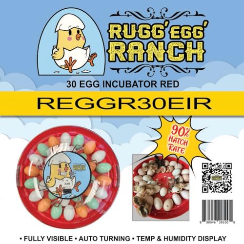 Rugg'EGG' Ranch REGGR30EIR 30 Egg Fully Visible Clear Top Auto Turning Incubator with Digital Temperature and Humidity Display, Red