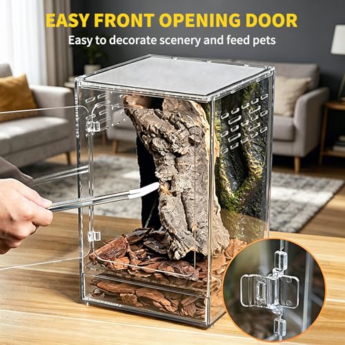 Reptile Tall Terrarium,11 Gollon Vertical PC Terrarium,12"x12"x18" Habitat Enclosure with Front Openning Door and Top Screen Ventilation for Geckos, Snakes,Tree Frogs,Chameleon,Bearded Dragons