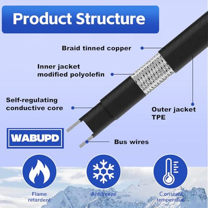 3FT-200FT Heat Tape for Water Pipes, -40°F Deicing Pipe Heat Cable,Electric Heating Cable Pipe,Frezze Protection for Heat Trace Cable for Metal, Plastic Home Pipes,Gutter,120V 5W/ft（100FT） - size: 100FT
