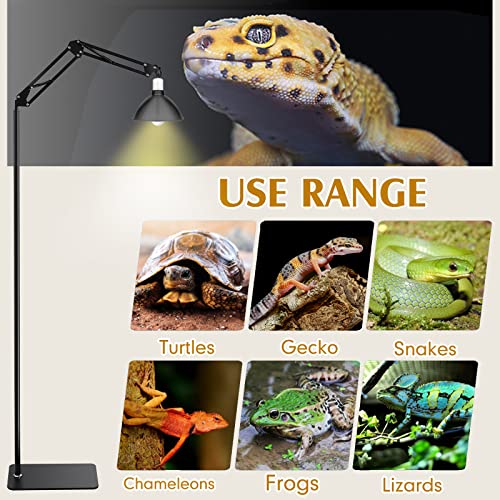 Queekay Reptile Heat LAMP Stand, Black Metal, Adjustable Height and Width, 5 Hanging Hooks, for Terrarium, Aquarium, Incubator, Cages, Suitable for Reptiles, Amphibians, Small Animals