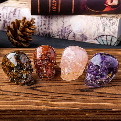 4 PCS Natural Crystal Skulls Halloween Realistic Looking Skulls Human Skeleton Head for Halloween Bar Home Table Decoration Gift (4-PCS-1)