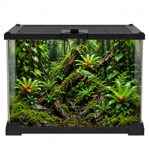 Mini Glass Terrarium Tank 8"x8"x6" with Top-Opening Mesh Lid, 360° Clear View, Ventilated Enclosure for Tarantulas, Jumping Spiders, Isopods, Froglets, & Small Reptiles - size: 8" x 8" x 6"