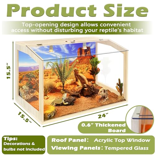 PROLEE Bearded Dragon Tank,30 Gallons Reptile Tank with Clear Tempered Glass Window View, Anti-Scratch Lizard Tank, Spacious Reptile Enclosure for Lguanas, Chameleons - size: 31Gallons