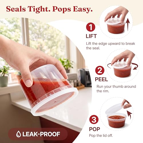 12oz Deli Containers with Lids (48 Set/96 Pcs) Small Fruit Cups with Lids, Freezer Microwave Safe, BPA-Free Stackable Airtight Leakproof Salad Dressing Condiment Dipping Sauce Cups - size: 12 oz - 48 Sets