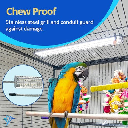 HappyBird Lighting Bird Cage Light with Chew Guard - Full Spectrum LED Pet Light - Simulates Natural Environment - Safe for Hookbill Birds – Easy to Install - (24" Long) - size: 24"