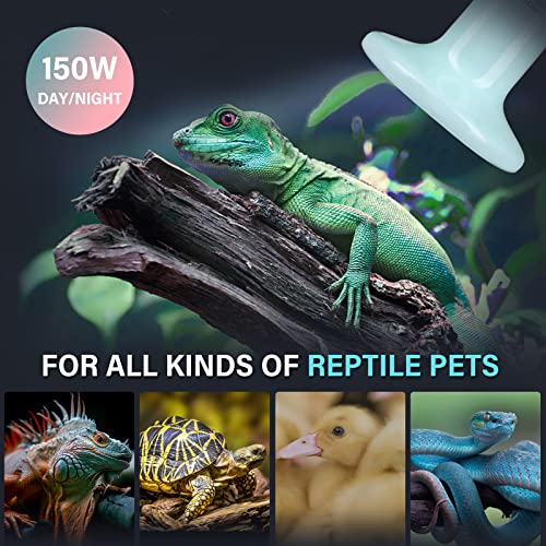 HealSmart 150W Reptile Heat Lamp Heating Bulb No Light Ceramic Heat Emitter, Brooder Coop Heater for Terrarium Amphibian Pet Snake Turtle, Incubating Chicken