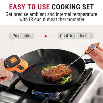 TempPro Temperature Gun, Infrared Thermometer Gun with Laser, Laser Thermometer Gun -58-1022 ℉, Meat Thermometer Digital with Super Long Probe, Food Thermometer for Cooking, Gift for Dad Him Husband