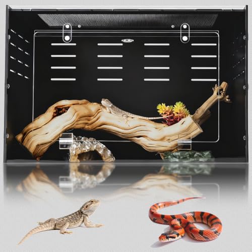 24" x 16" x 16" PVC Reptile Enclosure, Front Opening Terrarium for Leopard Gecko, Ball Python, Bearded Dragon & Snake Habitat Setup, Lightweight Insulated Tank with Screen Top & Secure Lock - size: 24"16"16"