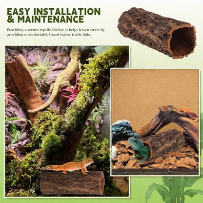 BESPORTBLE Reptile Hideout Wood Shelter Natural Tree Trunk Reptile Cave for Gecko Snake Tortoise Lizard Turtle and Hermit Crab Stress Relief Terrarium Habitat Decor 8.07X3.14X3.14In