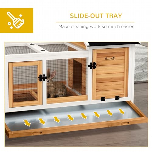 PawHut Wooden Rabbit Hutch with Wheels, Indoor Outdoor Large Bunny Hutch with Run & Slide-Out Tray for Small Animals, Rabbits, Chickens, Ducks, Guinea Pig, Yellow - color: Yellow