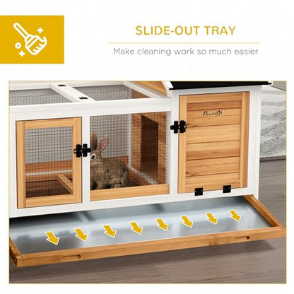 PawHut Wooden Rabbit Hutch with Wheels, Indoor Outdoor Large Bunny Hutch with Run & Slide-Out Tray for Small Animals, Rabbits, Chickens, Ducks, Guinea Pig, Yellow - color: Yellow
