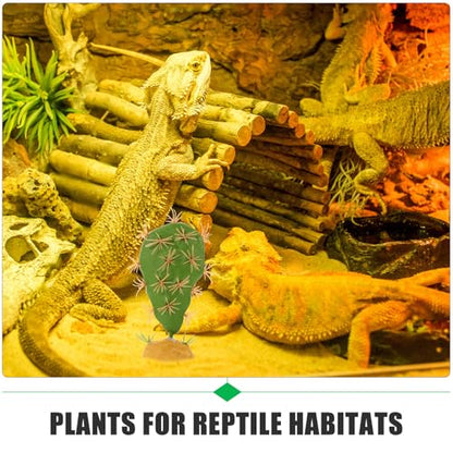 Artificial Reptile Terrarium Decor Fake Cactus Plant for Amphibian Habitat, Sturdy Plastic Reptile Tank Decoration Suitable for Gecko and Lizard Enclosures