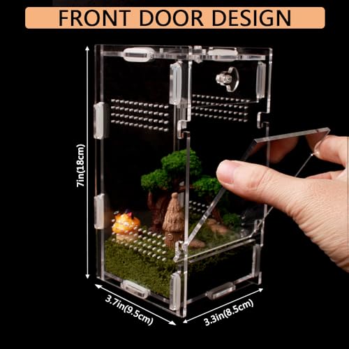Acrylic Jumping Spider Enclosure, Small Reptile Terrarium Habitat for Tarantula Snail Insect Small Reptile (3.3x3.7x7inch)