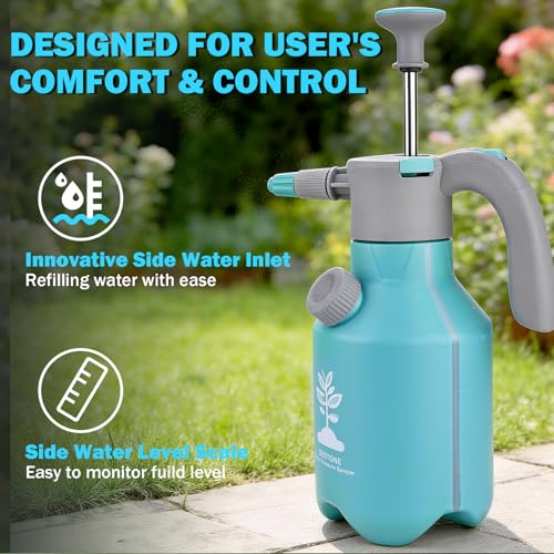 Garden Hand Pump Sprayer 1/2 Gallon - 68 Oz Leak-Proof Handheld Pressure Sprayer with 360° Extended Spray Rod, Adjustable Nozzle & Safety Valve, Water Mister Spray Bottle for Plants (2L)