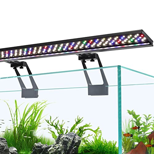 hygger Clip On Full Spectrum Aquarium LED Light, 42W Day-Night Dual Timer Sunrise-Day-Sunset-Moon Fish Tank Light, Adjustable Timer Brightness with 9 Colors for Planted Tank - size: 42W for 43~55inch long tank