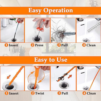 SDTC Tech 6-Pack 64 Inch Snake Drain Cleaner and 20 Inch Hair Clog Remover Flexible Spring Pipeline Claw Hook Retriever for Sewer Toilet Kitchen Sink Bathroom Tub - color: 5pcs 20inch+ 1pcs 64inch
