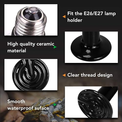 Simple Deluxe 100W 2-Pack Ceramic Heat Emitter Reptile Heat Lamp Bulb No Light Emitting Brooder Coop Heater for Amphibian Pet & Incubating Chicken - size: 100W, style: 2 Pack