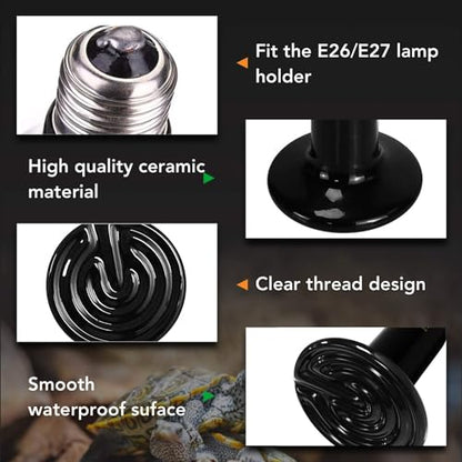 Simple Deluxe 100W 2-Pack Ceramic Heat Emitter Reptile Heat Lamp Bulb No Light Emitting Brooder Coop Heater for Amphibian Pet & Incubating Chicken - size: 100 Watts, style: 2 Pack