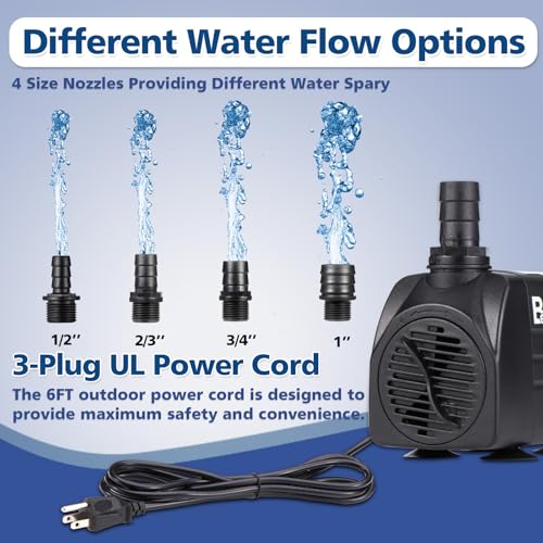 Fountain Pump, 2-Pack 550GPH(2000L/H 30W) Submersible Water Pump, Adjustable Ultra Quiet Fountain Pump with 4 Nozzles 7.2ft High Lift for Aquarium, Fish Tank, Pond, Waterfall, Outdoor, Hydroponics