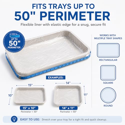 60 Pack Disposable Small Animal Cage Liners with Elastic Edge - Fits Trays up to 50" Perimeter (e.g. 15"x10") - Rabbit Litter Box Liners & Easy Clean Bunny Supplies